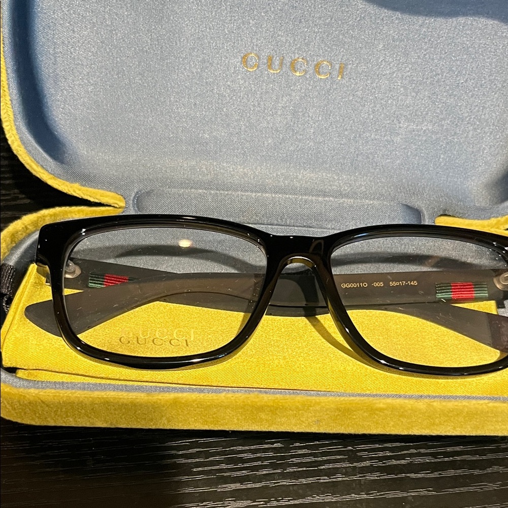 Gucci Black Designer Glasses with yellow case and yellow bag